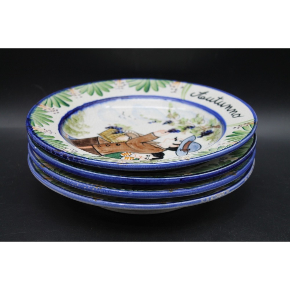 Set of 4 Italian Seasons Hand Painted Decorative Plates 9.5" Gumps Italy 4551